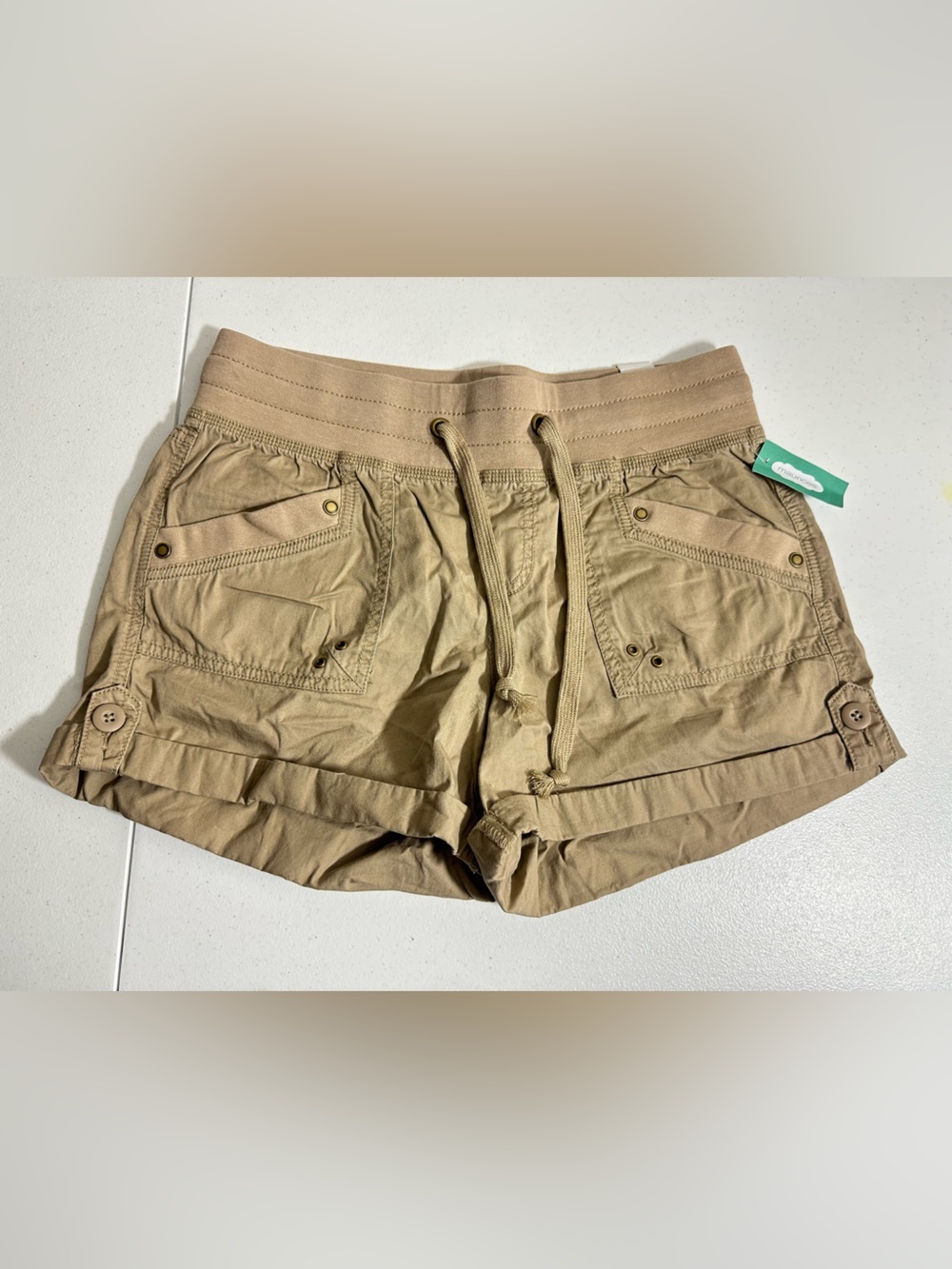NWT Maurices Shorts Womens Sz S Tan Khaki Cargo Drawstring Pockets Cotton Casual